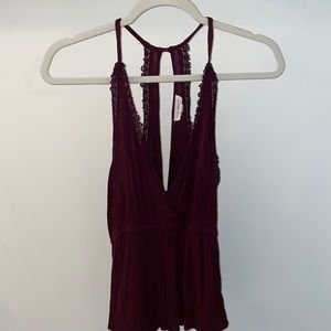 Burgundy tank with boho lace detail